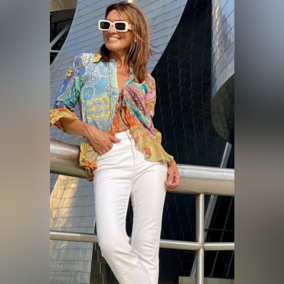 Zara Ruffled Print Blouse. New With Tags. - Picture 1 of 5